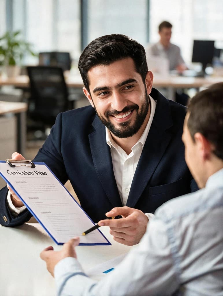 Career adviser reviewing a CV with a professional candidate