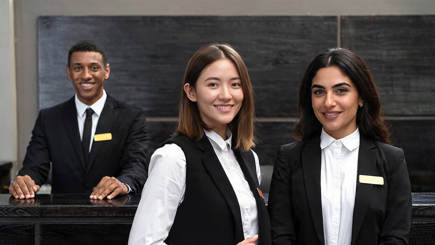 Hospitality team briefing together in a professional kitchen