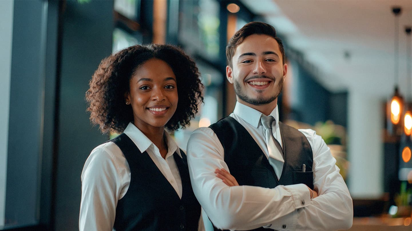 Hotel front-of-house professional at the reception desk