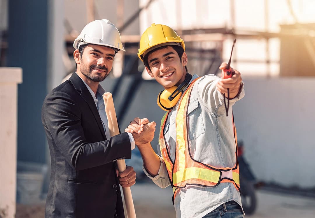 Construction project manager in personal protective equipment on site